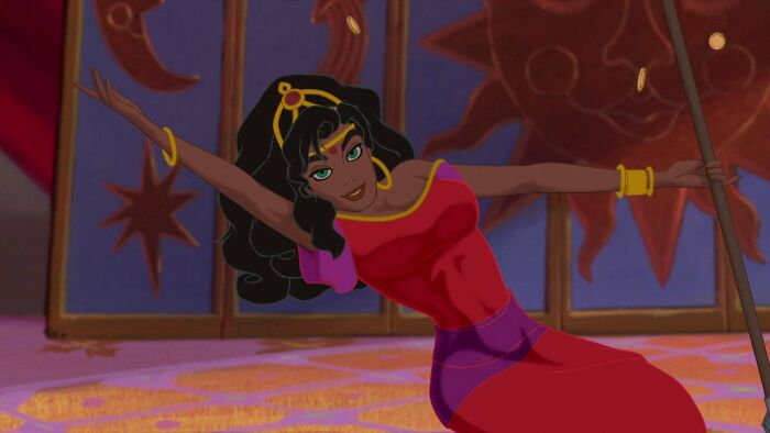 In The Hunchback Of Notre Dame (1996), Esmerelda’s Purple And Red Costume References The Whore Of Babylon From The Bible. From Revelations 17: “And The Woman Was Arrayed In Purple And Scarlet Colour, And Decked With Gold And Precious Stones And Pearls,”