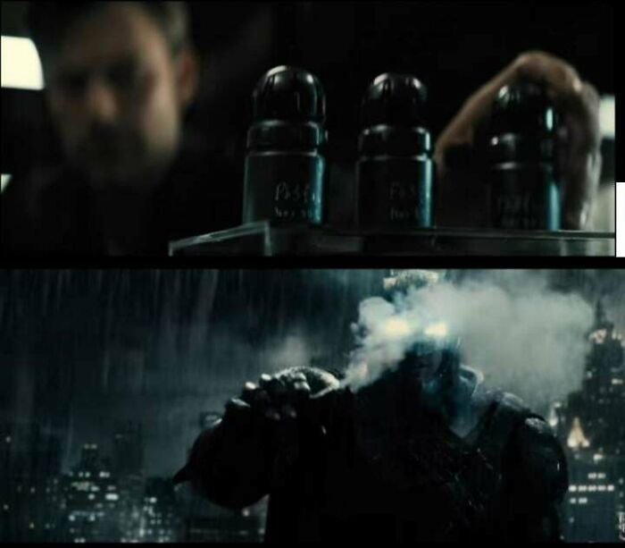 In Batman V Superman (2016) , For His Fight With Superman , Bruce Wayne Prepares Smoke Grenades With Letter "Pb" In Them . According To Comics "Lead" Is The Only Thing Superman Can't See Through