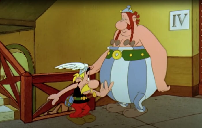 In Asterix Conquers Rome (1976): Asterix Shows Obelix That They Are In The Fourth Floor By Forming A Roman Iv With His Fingers Instead Of Just Holding Up 4 Fingers