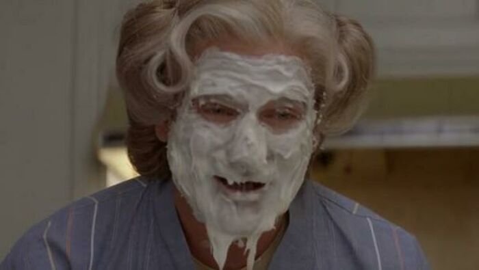 In Mrs. Doubtfire (1993), The Scene Where Mrs. Sellner Comes To Inspect Daniel's Apartment And The Icing On Mrs. Doubtfire’s Face Is Melting Off Was Not Intentional. The Heat From The Set Lights Melted The Icing On His Face And Robin Williams Improvised The Bulk Of That Scene.
