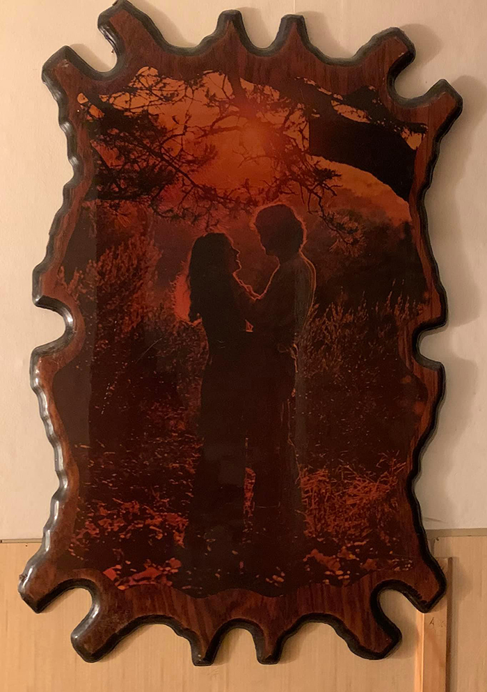 This Beautiful Piece, Showcases An Actual Picture Of My Mom And Her Prom Date (In The 70s). My Grandma Sent The Picture From Ontario To Bc To Have This Made. Here’s The Crazy Part Of The Story. This Picture Has Been Hanging Above My Mothers Couch My Entire Life. One Day I Was Shopping At A Local Thrift Store When Something Instantly Caught My Eye And Stopped Me Dead In My Tracks! Yes It Was This Exact Picture!