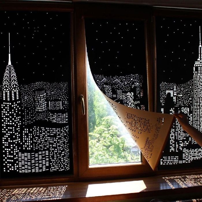 Buildings And Stars Cut Into Blackout Curtains!