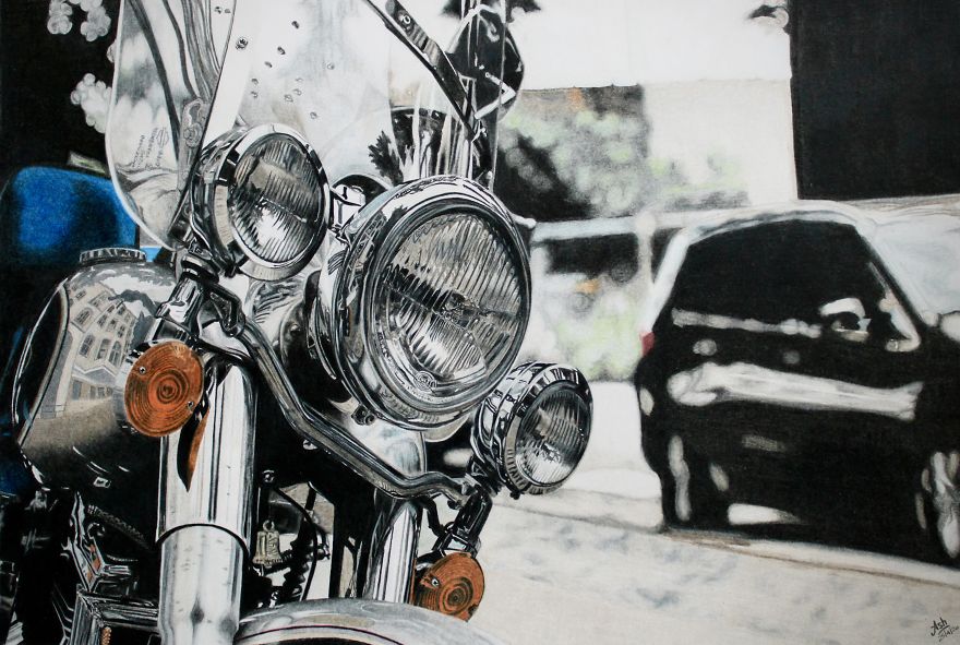 @ashtrokes - Combining Two Of My Passions Riding And Drawing Together To Make Realistic Drawings Which Takes 30 To 70 Hours!
