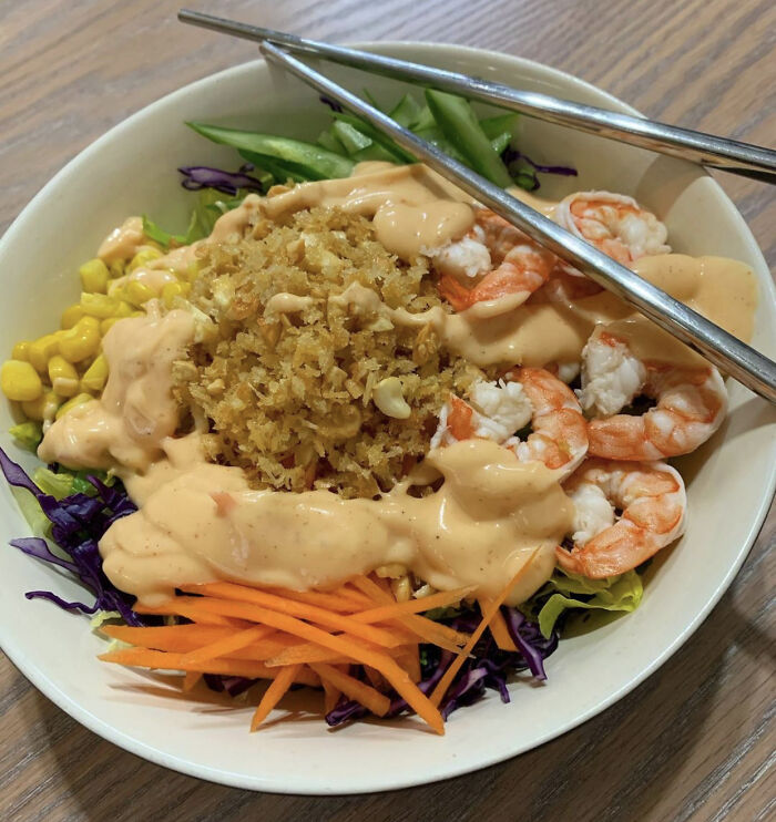 My Shrimp Salad With Golden Fried Panko & Homemade Sriracha Mayo Dressign
