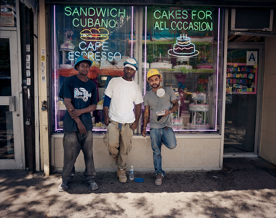 Construction Workers Daniel Johnson, Mo Perkins, And Alexis Asencio On A Lunch Break