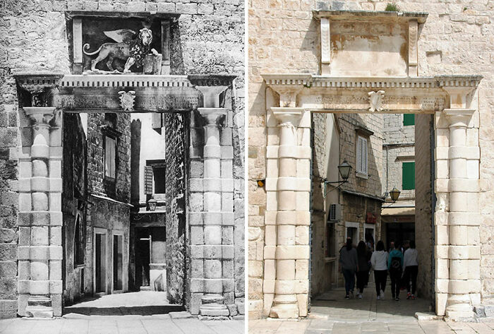 Puerta de la ciudad, Trogir, Croacia, 1926 VS 24-04-2019