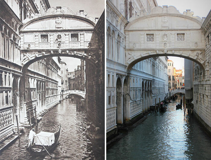 Puente de los suspiros, Venecia, Italia, 1925 vs. 2018
