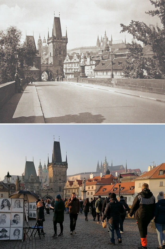 Puente de Carlos, Praga, Chequia, (publicado en) 1941 vs. 2020