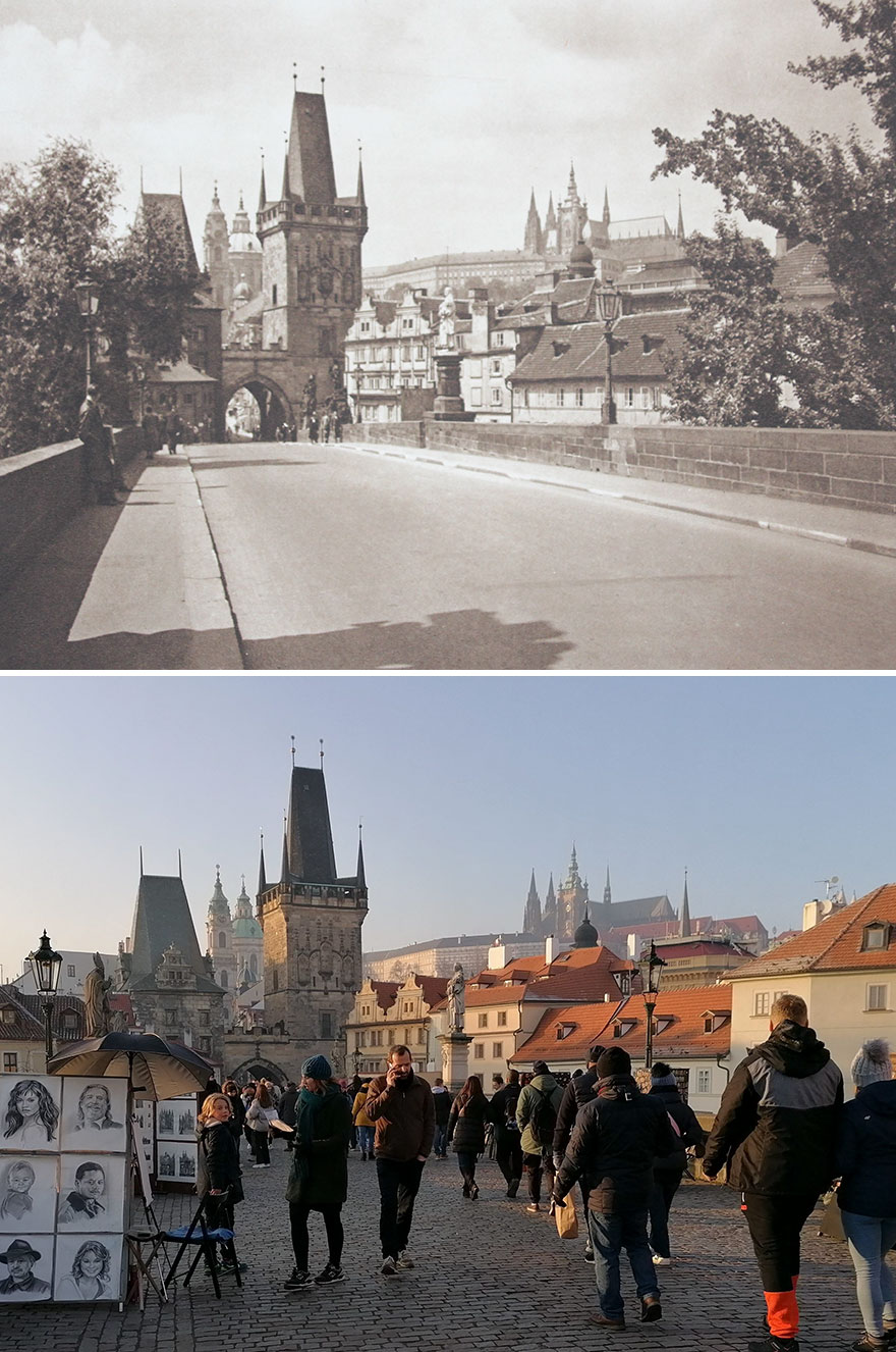 Charles Bridge, Prague, Czech Republic, (Published In) 1941 vs. 2020