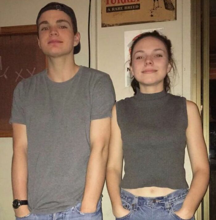 Woman and man with their hands in the pockets 