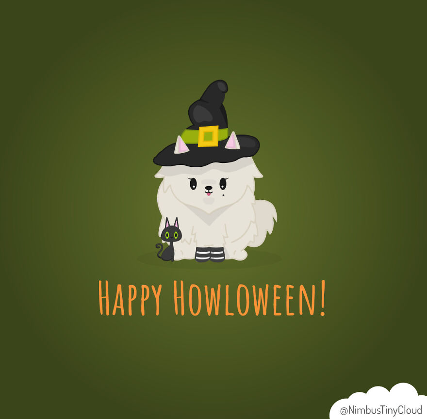 Pomeranian Owner Creates Spoopy Illustrations Inspired By Her Dog.