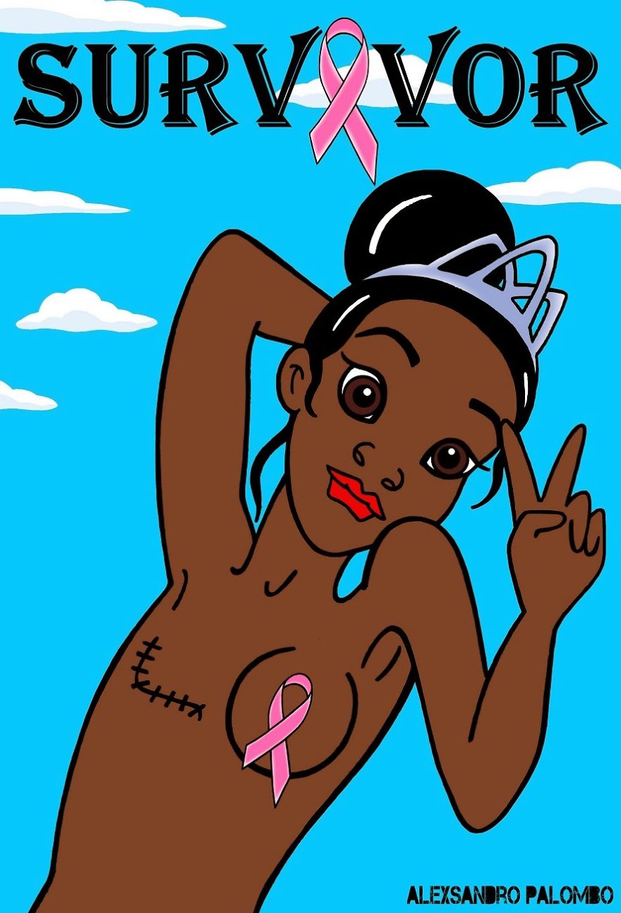 Disney Princesses And Famous Cartoon Characters As Breast Cancer Survivors