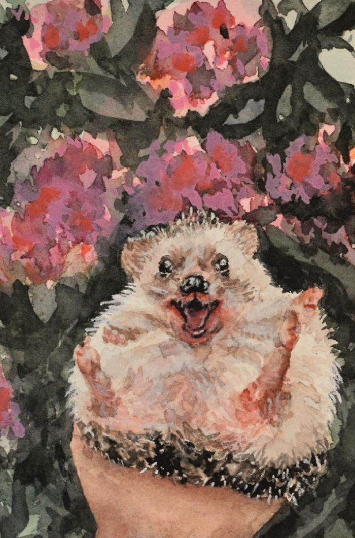 Happy Little Hedgehog In Watercolor
