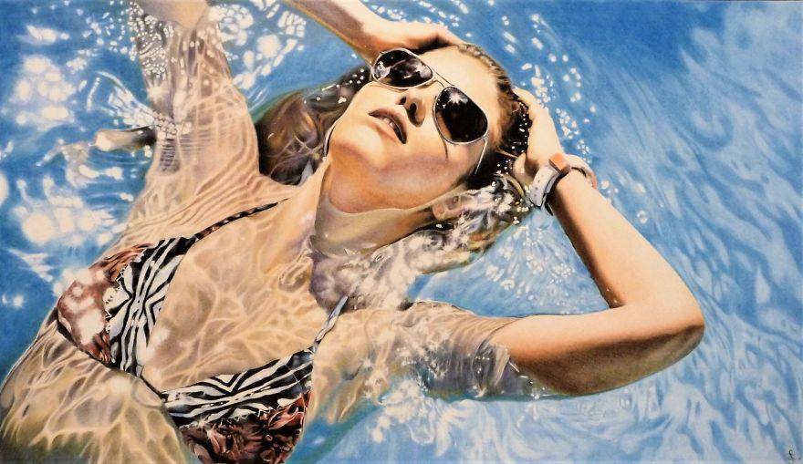 Woman In The Swimming Pool Speed Drawing By Sielukart