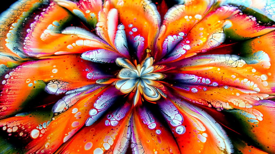 Halloween Flower ~ Cup Bottom Reverse Flower Dip ~ Acrylic Pour Painting Halloween Flower ~ Cup Bottom Reverse Flower Dip ~ Acrylic Pour Painting