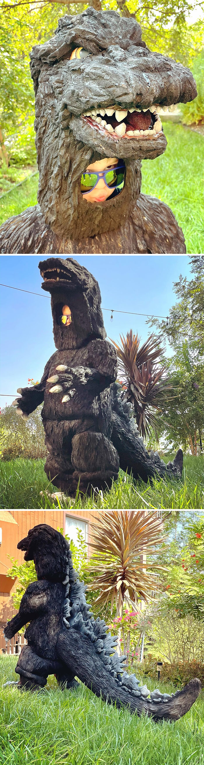 Le he hecho un disfraz de Godzilla a mi hijo de 3 años