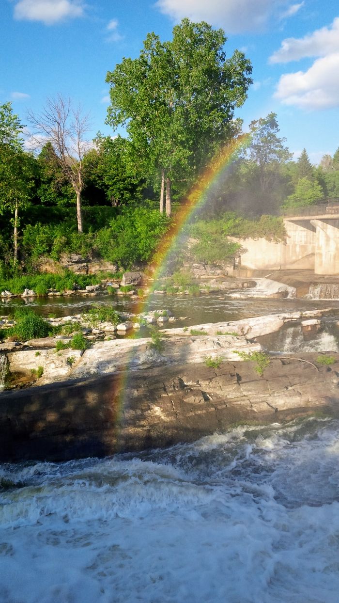 A Rainbow That Formed Above Water Falls In Ottawa, Canada