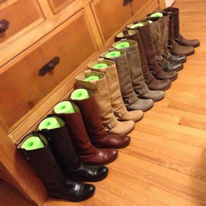 Cut Dollar Store Pool Noodles Into Quarters To Keep Your Boots Upright In The Floor Of Your Closet