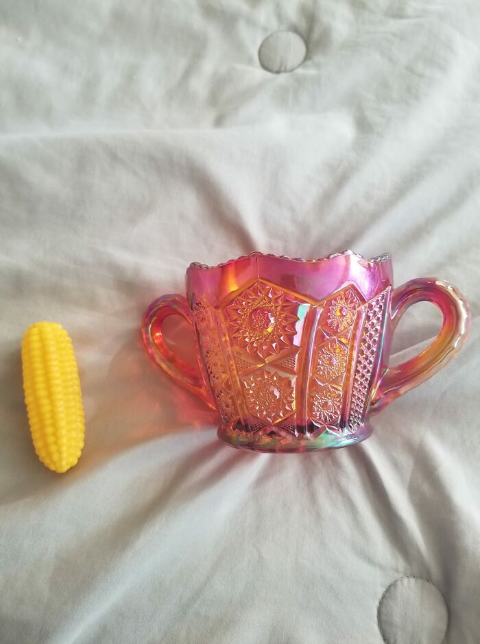This Is A Piece Of Carnival Glass I Inherited From My Grandmother. I Actually Inherited Two And Gifted One To My Sister. Toy Corn For Scale