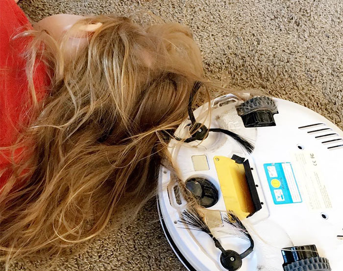 I Hear Screaming Coming From The Living Room, Only To Find My 5-Year-Old Daughter On The Floor With Her Hair All Sucked Up & Tangled In Our iLife Robot Vacuum