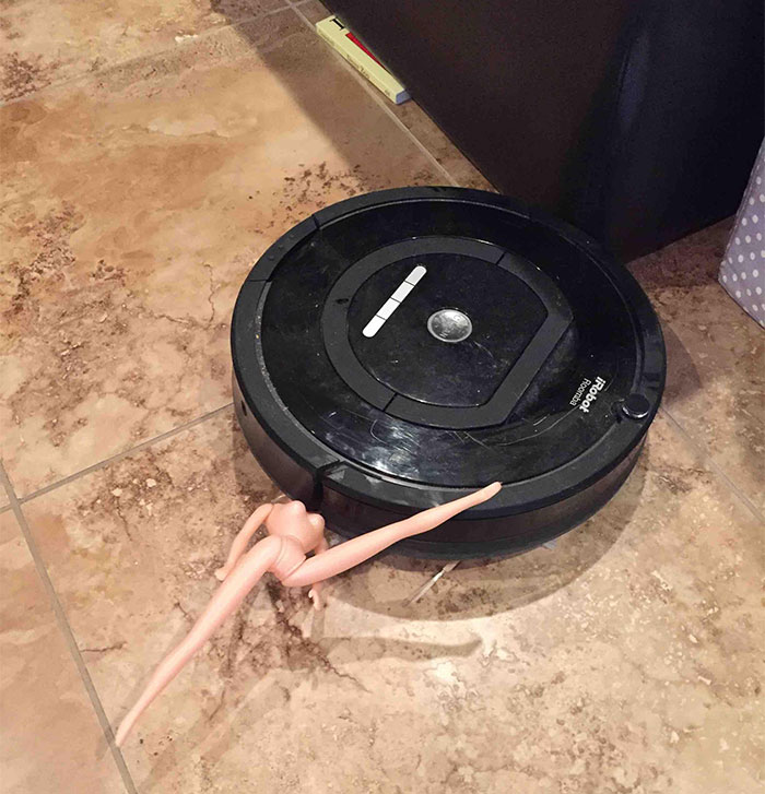 Our Roomba Had A Run-In With Naked Barbie. Naked Barbie Lost