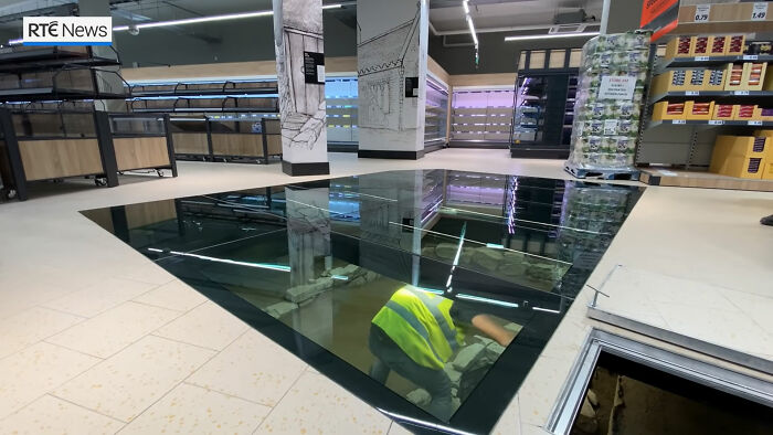 Dublin Grocery Store Installs Glass Floor So People Can See The 11th Century House Below