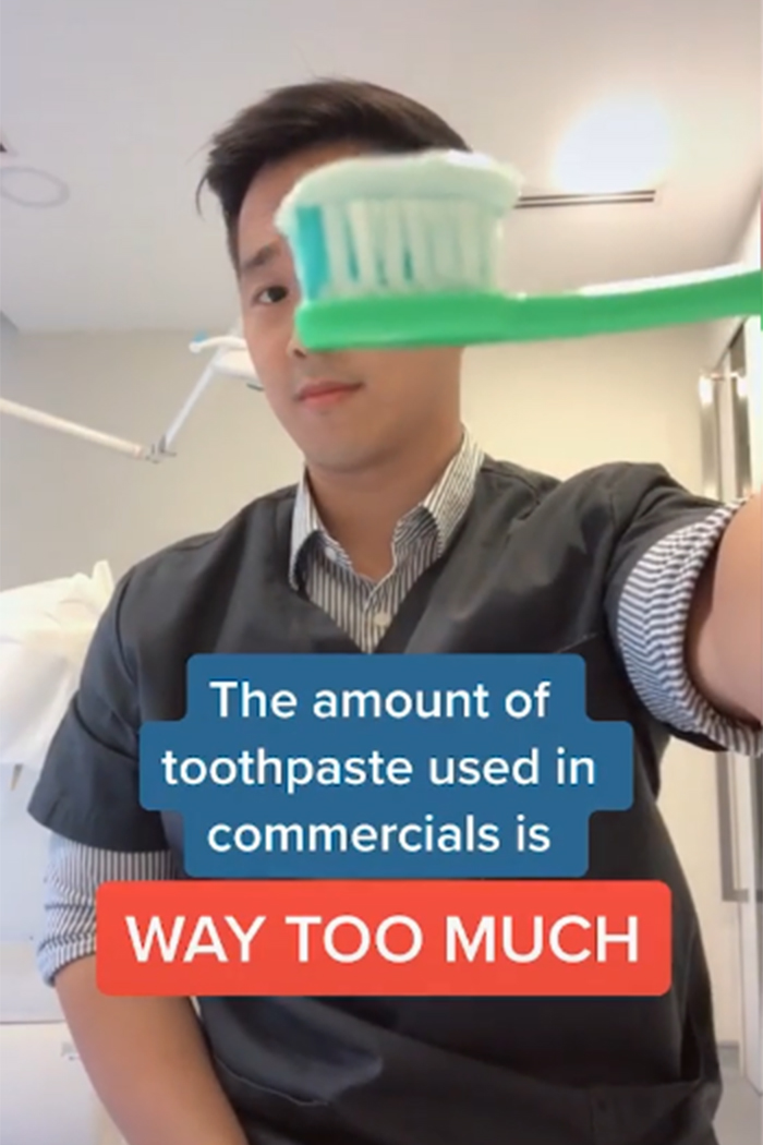 Dentist On TikTok Compares How Much Toothpaste We're Told To Use By The Commercials, And The Actual Amount We Need