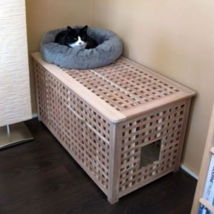 A Comfy Hol Table With A Kitty Loo Inside And A Kitty Bed On Top Is Stylish Idea