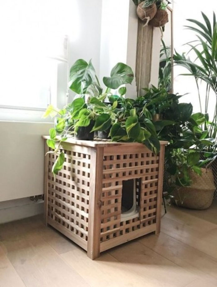 IKEA Hol Hack To Hide A Small Litter Box And A Plant Stand In One