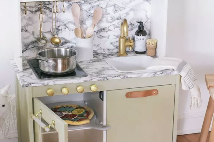 Put Some Modern Glam Into The Duktig Play Kitchen With Marble And Brass Accents.