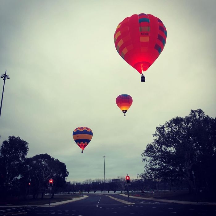 Hot Air Balloons Landing In Canberra Australia.