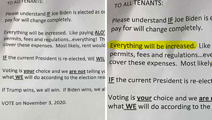 Landlord Makes It Clear That He Will Raise The Rent If Biden Gets Elected