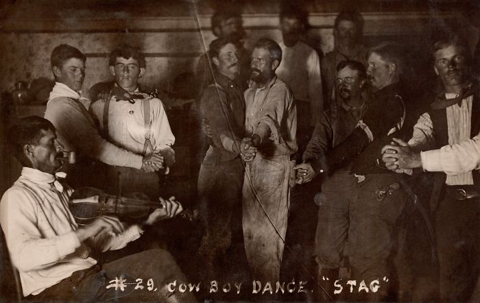 Postcard: 1910, Provenance: Us. Note: “Cowboy Dance ‘Stag’, October 1910”