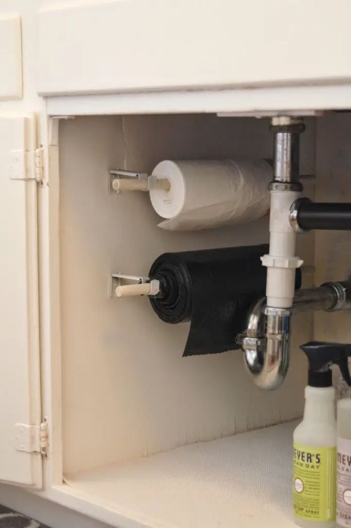 Two Dowels For Mounting Rolls Of Trash Bags Under Your Sink