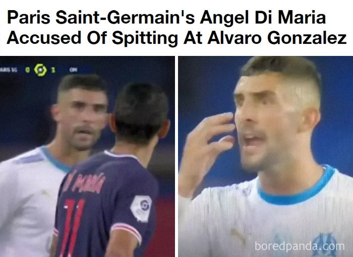 Footballer Angel Di Maria Spits At Opponent Alvaro Gonzalez. Di Maria's Had Covid-19 A Mere 2 Days Before The Game