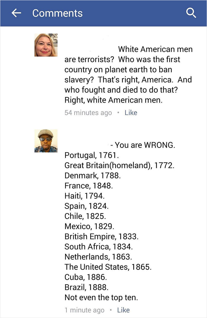 "Who Was The First Country On Planet Earth To Ban Slavery? That’s Right, America”