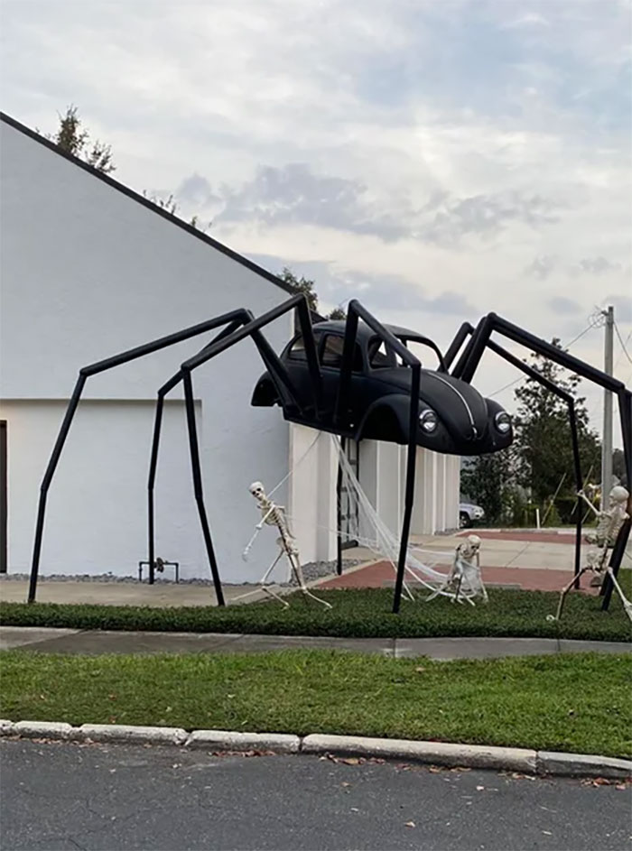 VW Spider Sculpture. The Sculpture Is Up Year Around-The Web And Skeletons Are Out For Halloween