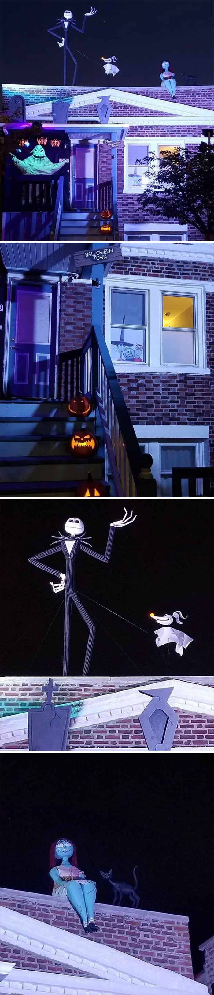 My Friend Spent About 3 Months Building Custom-Made Characters From “The Nightmare Before Christmas” To Decorate His House For Halloween.