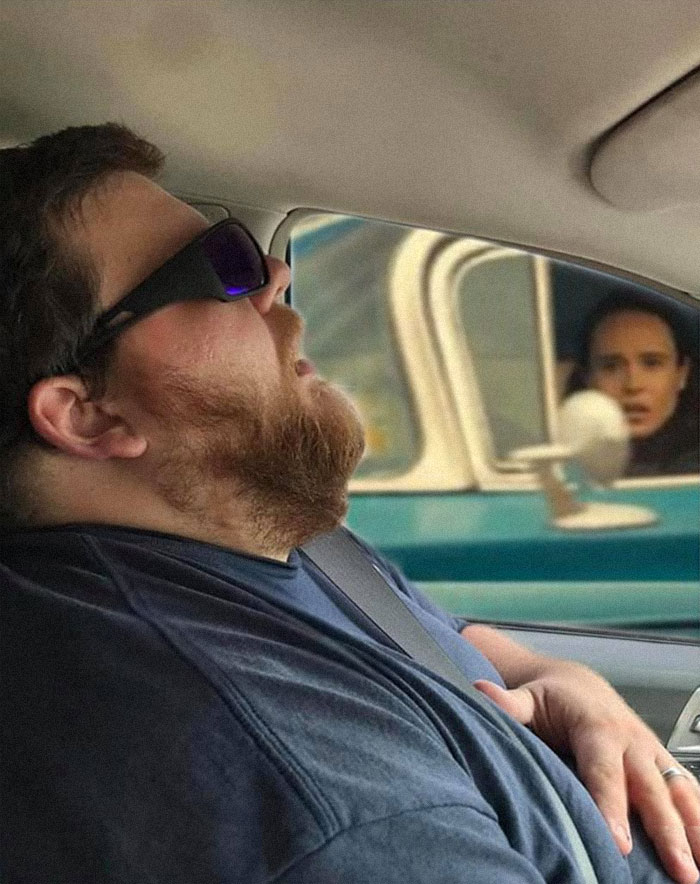 Guy Falls Asleep On A Road Trip, Wife Asks People To Photoshop What He Missed While Sleeping (30 Pics)