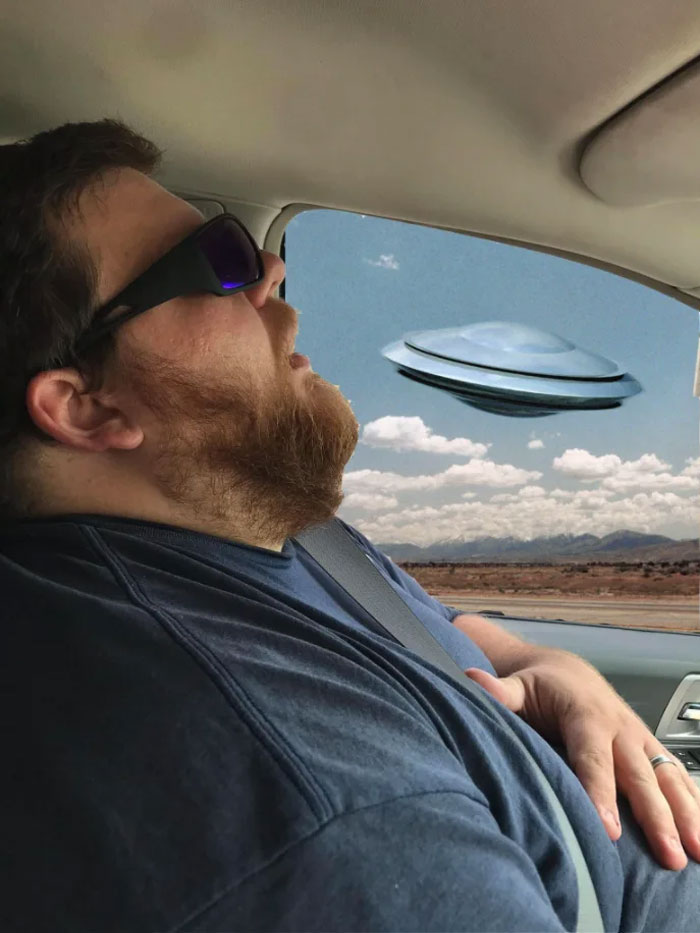Guy Falls Asleep On A Road Trip, Wife Asks People To Photoshop What He Missed While Sleeping (30 Pics)