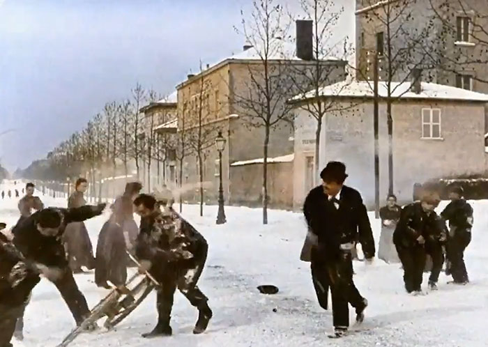 1896 B&W Film Of Snowball Fight in France is Colorized And Speed-Adjusted To Look Incredibly Modern