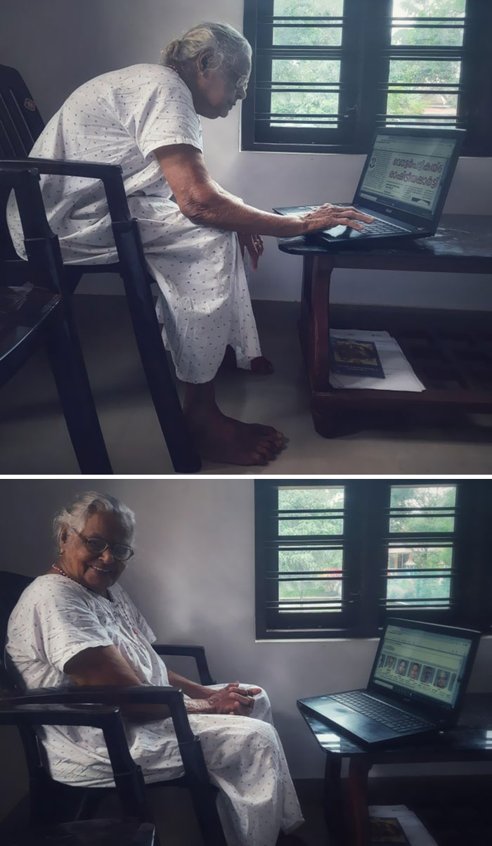 My Grandmother Learning To Use A Laptop To Read The Newspaper, At The Age Of 90. I Think Her Willingness To Accept And Adapt To Change Is Truly Appreciable