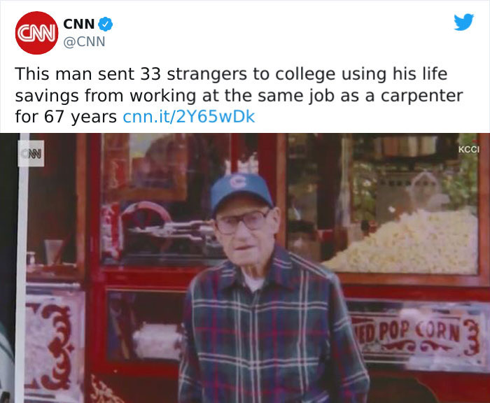 Este hombre ayudó a 33 desconocidos a ir a la universidad usando sus ahorros de toda la vida tras trabajar como carpintero durante 67 años