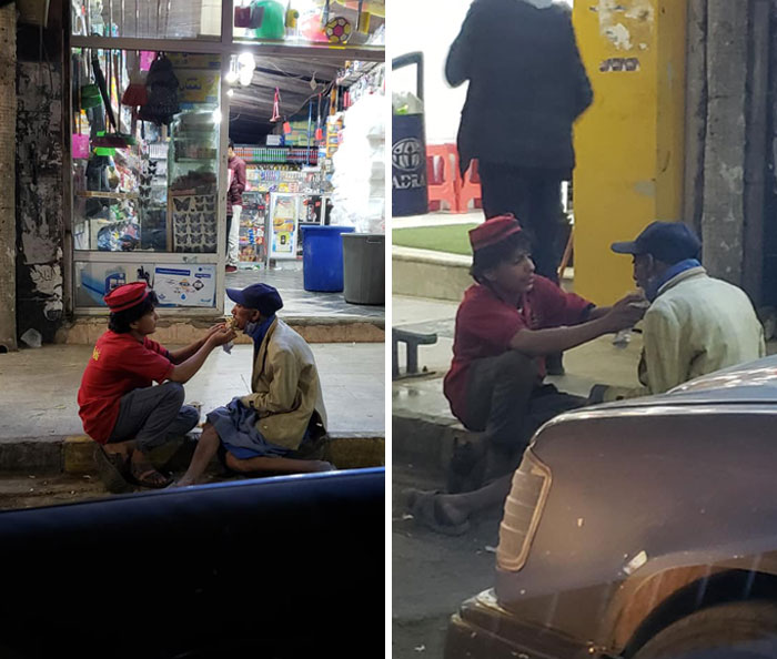 14-Year-Old Ridan Al-Mashouly From Sana’a, Yemen Regularly Feeds And Provides Food For A Homeless Special Needs Elderly Man From His Paycheck