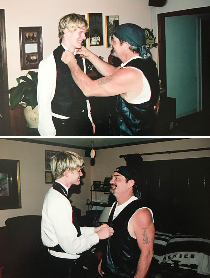 I Lost My Dad To Covid This Past July And Came Across These Old Pics Of Him Fixing My Bow-Tie For Prom. So I Had To Make Sure He Was Looking Snazzy Too