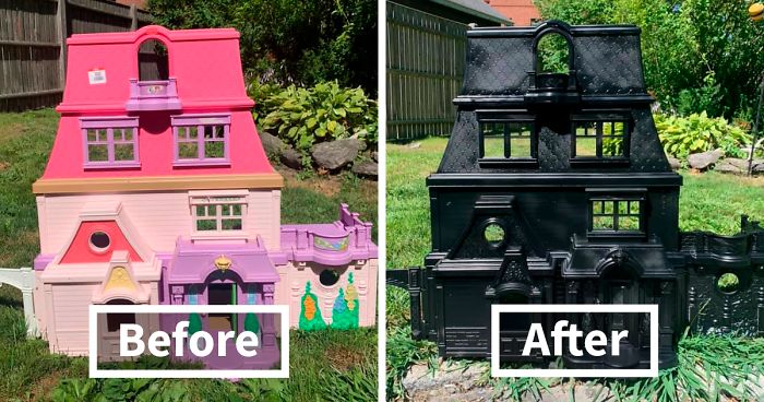 Mom Starts Upcycling Thrifted Plastic Dollhouses Into Spooky Mansions, And She’s Absolutely Nailing It