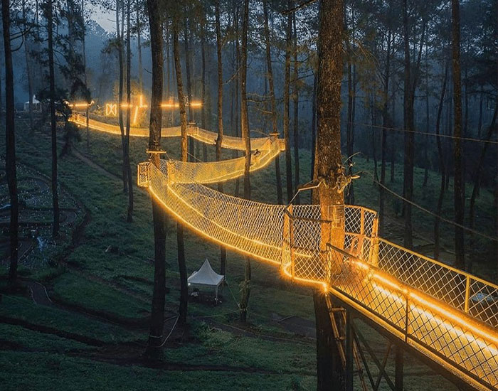 This Forest In Indonesia Is Home To A Magical Bridge Of Lights Suspended Among Trees
