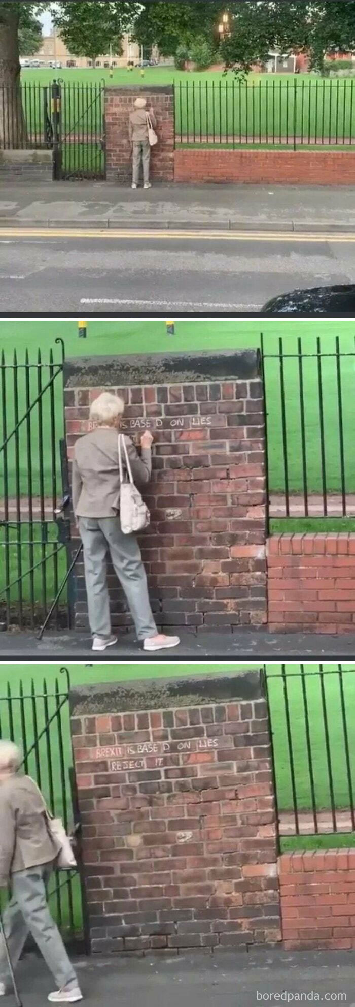 Old Lady On A Brick Wall