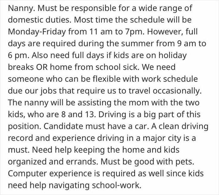 "They're Asking To Hire A Stay-At-Home Parent": Job Listing For Nanny Goes Viral For Having Ridiculous Requirements