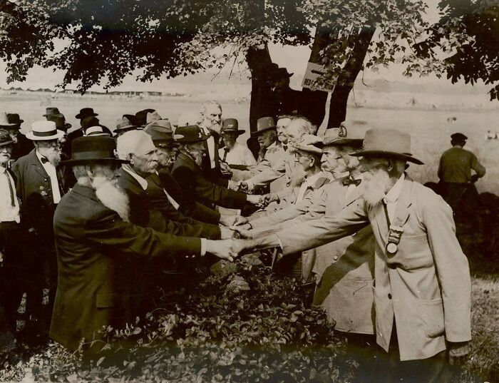 Union And Confederate Soldiers Shaking Hands At The 1913 Gettysburg Reunion
